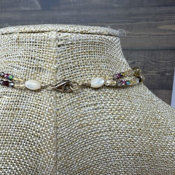 Carved Mother Of Pearl Leaf Pendants Beaded Necklace Bracelet Set Gold Filled - Picture 8 of 8